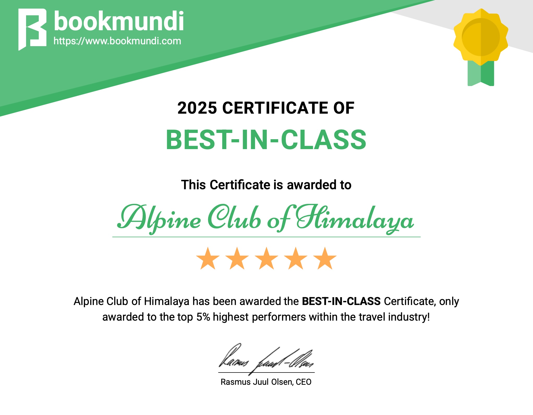 Best-in-Class Certificate by Bookmundi for 2025